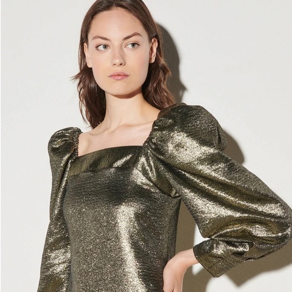 GOLD SANDRO SQUARE-NECK DRESS - Picture 4 of 8